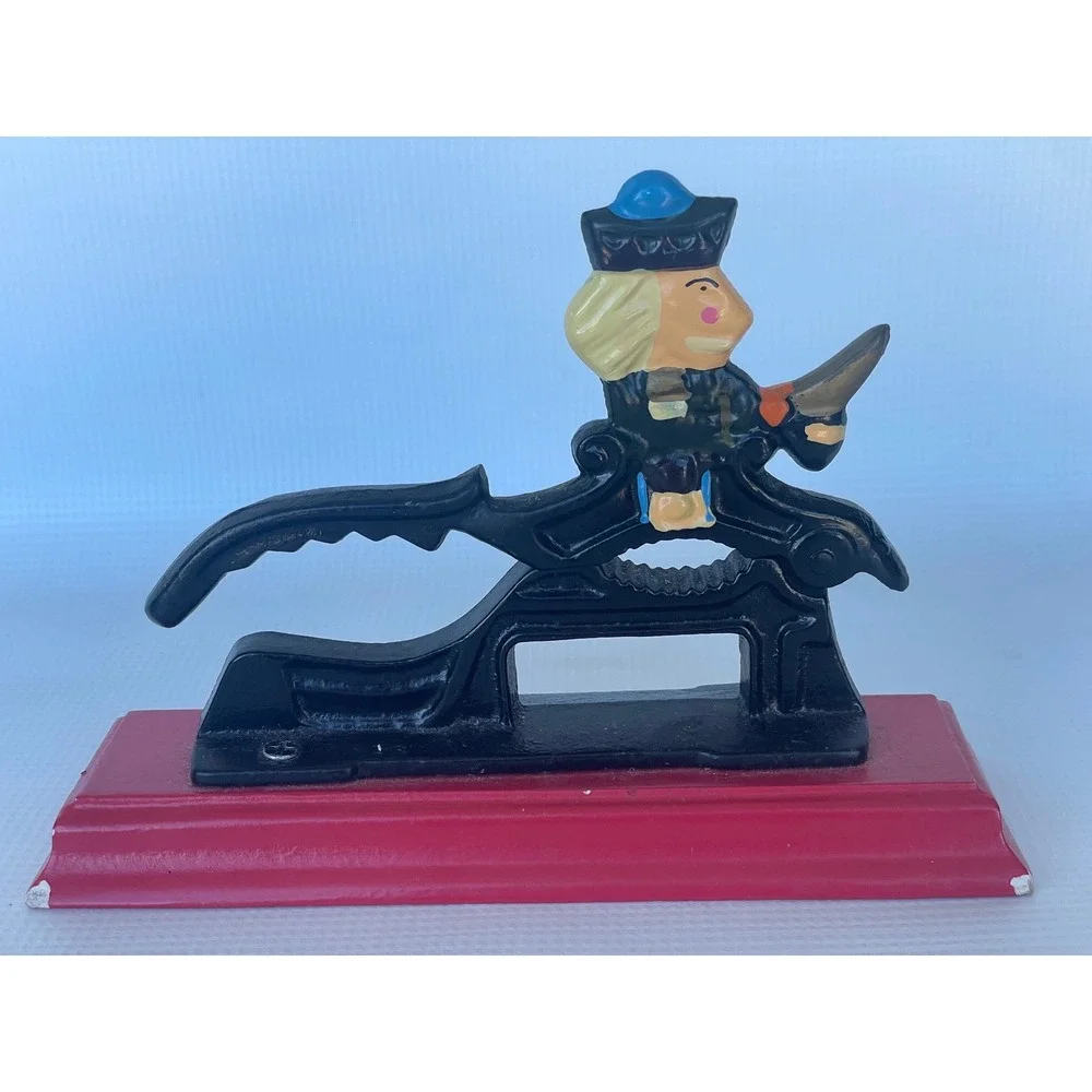 Unbranded Cast Iron Nutcracker Nautical Soldier Red Base Good Vintage Lever